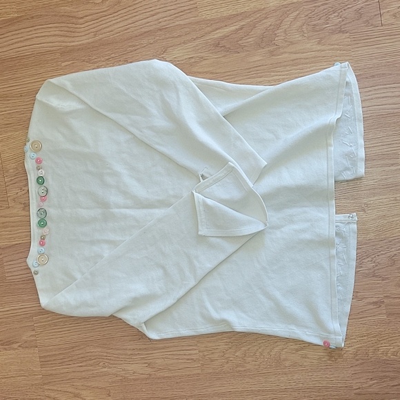 Rare Women's White Cardigan Size M Multicolored Buttons - Picture 7 of 7